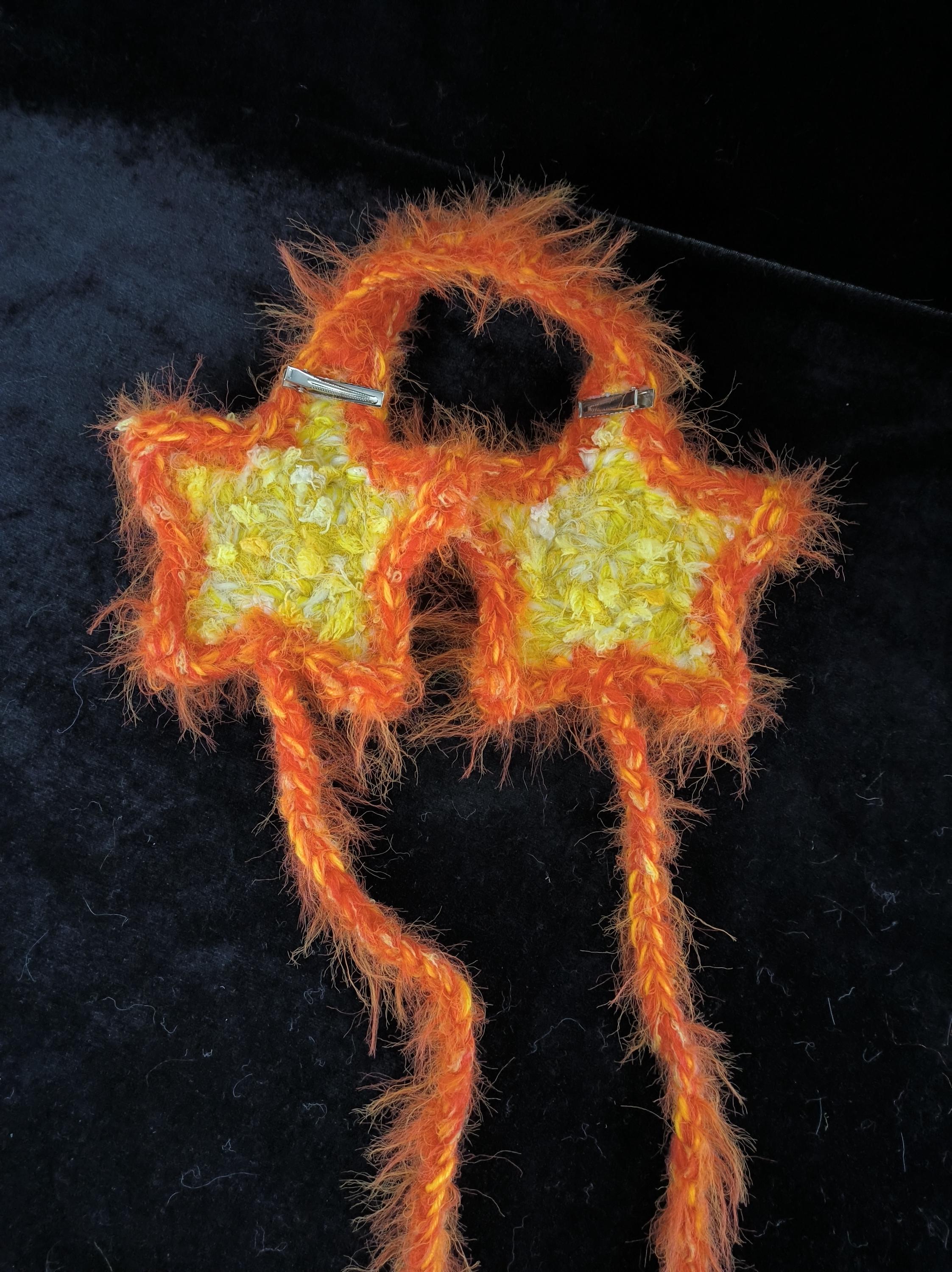 Orange Yellow Star Hand Mixed Yarn Earmuffs
