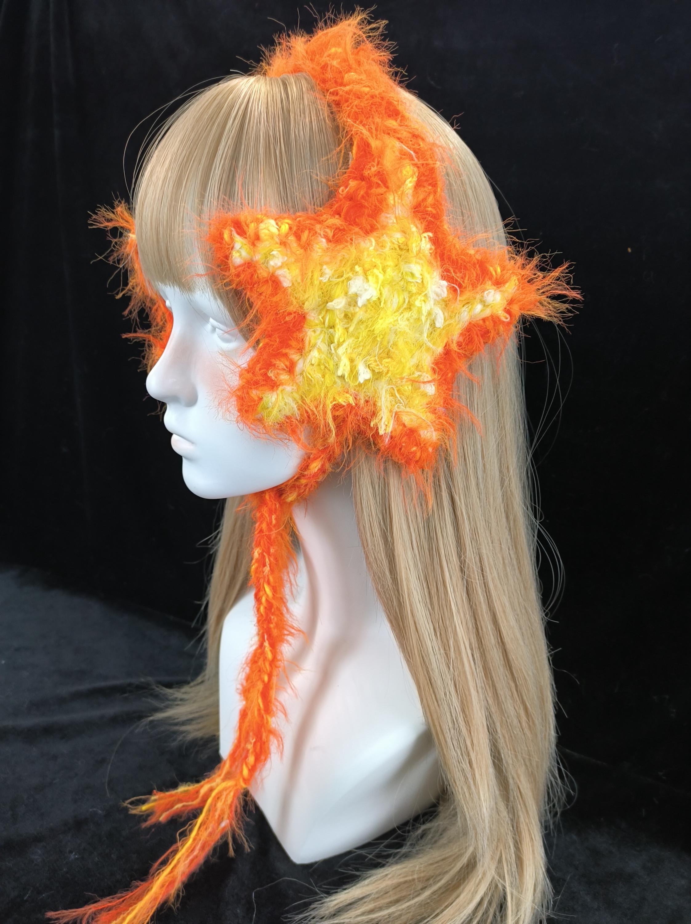 Orange Yellow Star Hand Mixed Yarn Earmuffs