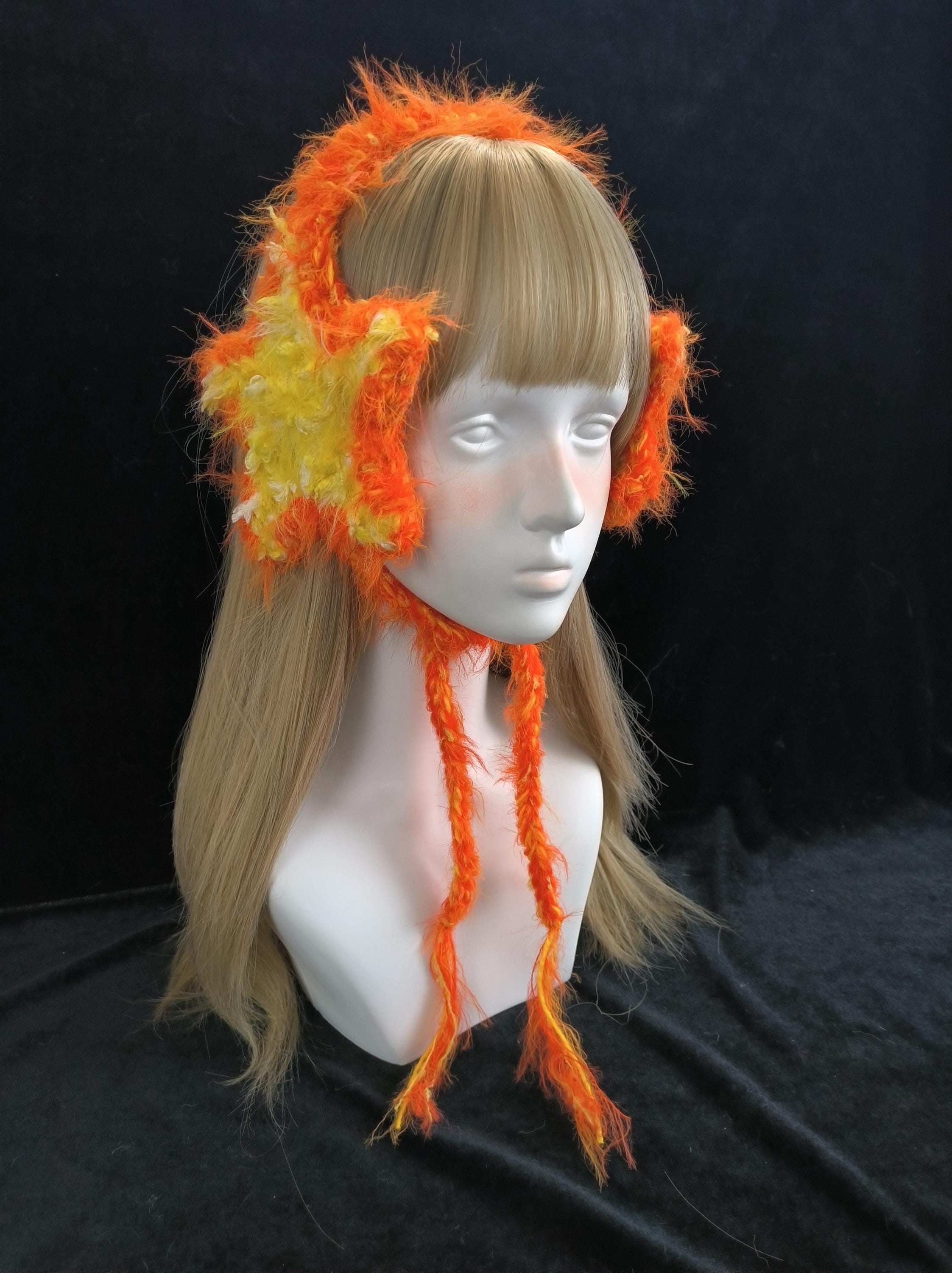 Orange Yellow Star Hand Mixed Yarn Earmuffs