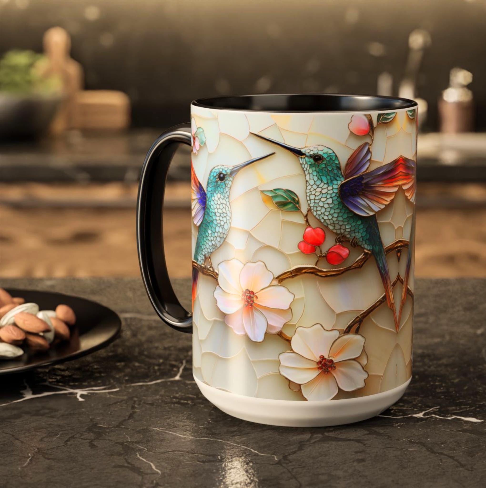 LELORESTORE Hummingbird Stained Glass Mug Floral Coffee Cup