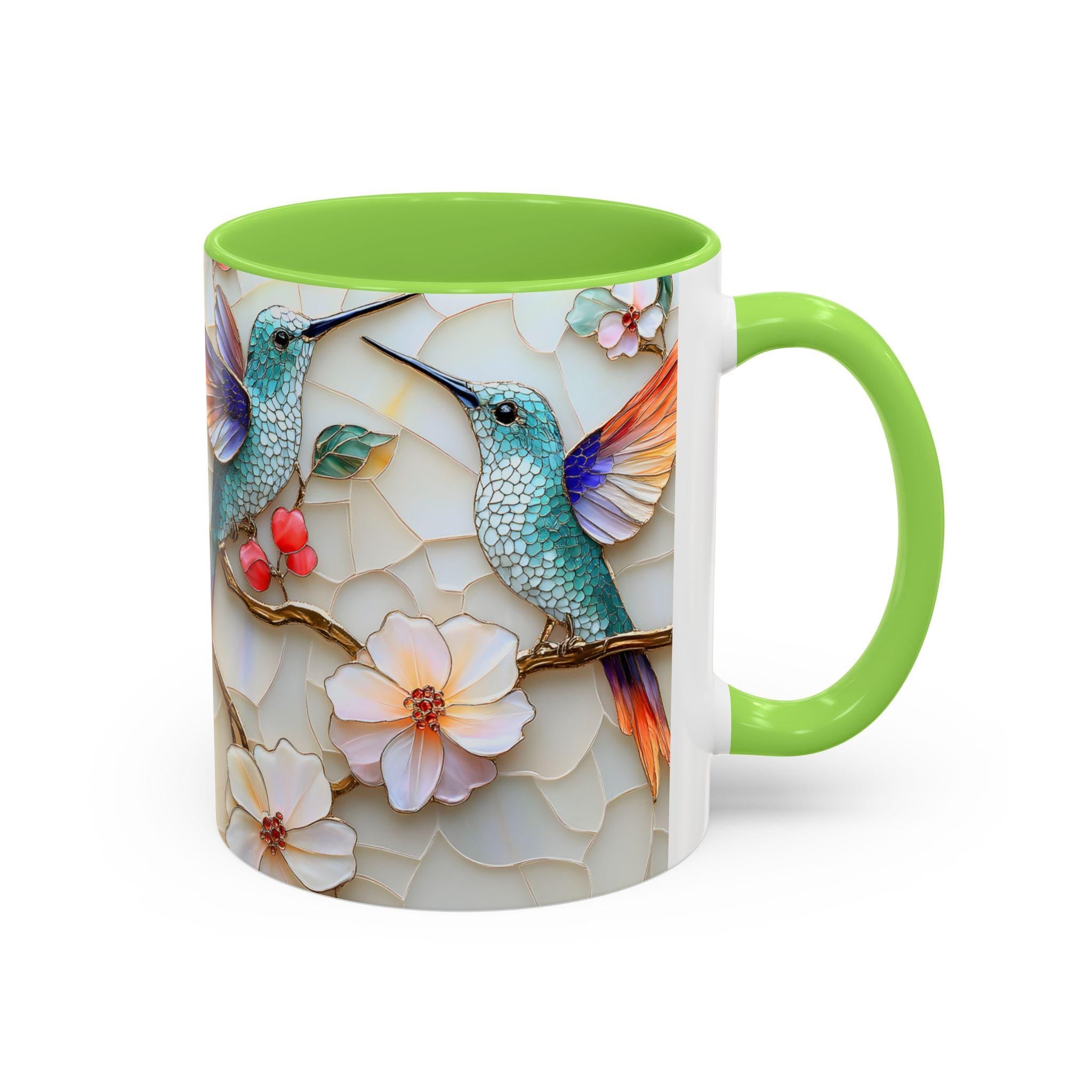 LELORESTORE Hummingbird Stained Glass Mug Floral Coffee Cup