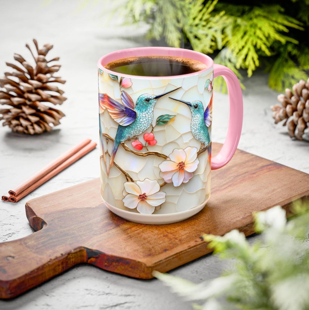 LELORESTORE Hummingbird Stained Glass Mug Floral Coffee Cup