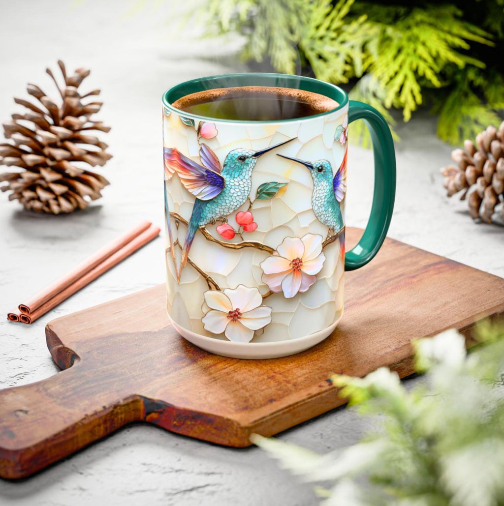LELORESTORE Hummingbird Stained Glass Mug Floral Coffee Cup