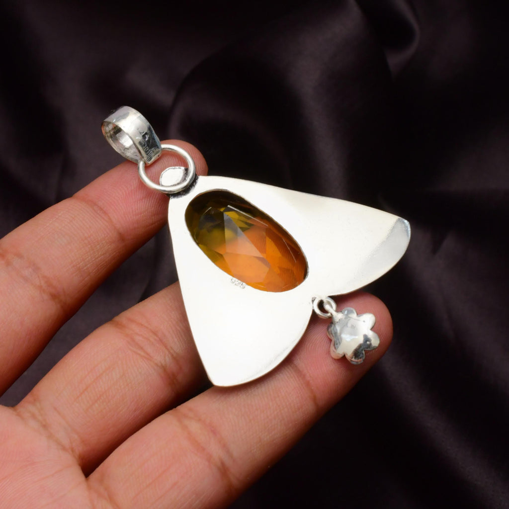 EkkJewels Handmade Citrine Gemstone 925 Sterling Silver Pendant Necklace