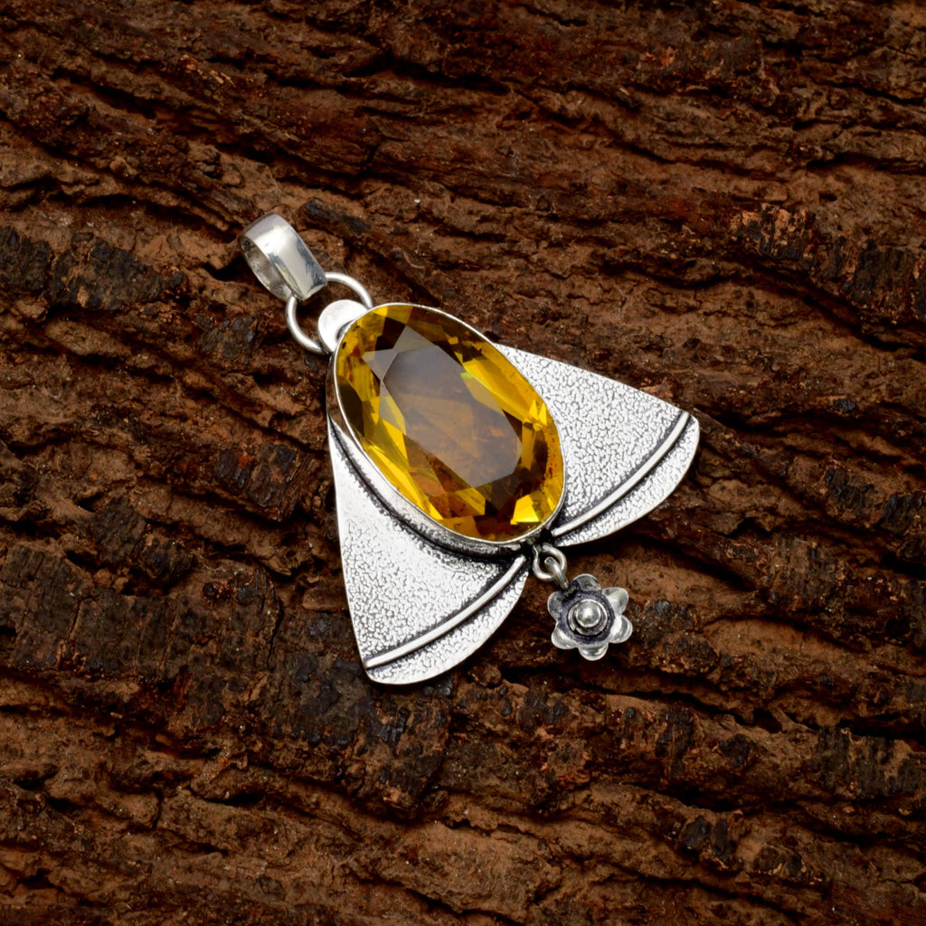 EkkJewels Handmade Citrine Gemstone 925 Sterling Silver Pendant Necklace