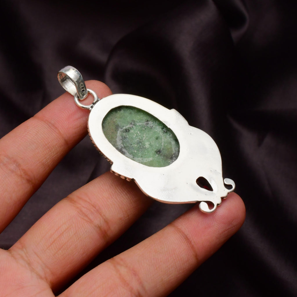 EkkJewels Ruby Zoisite Gemstone 925 Sterling Silver Pendant Necklace Handmade