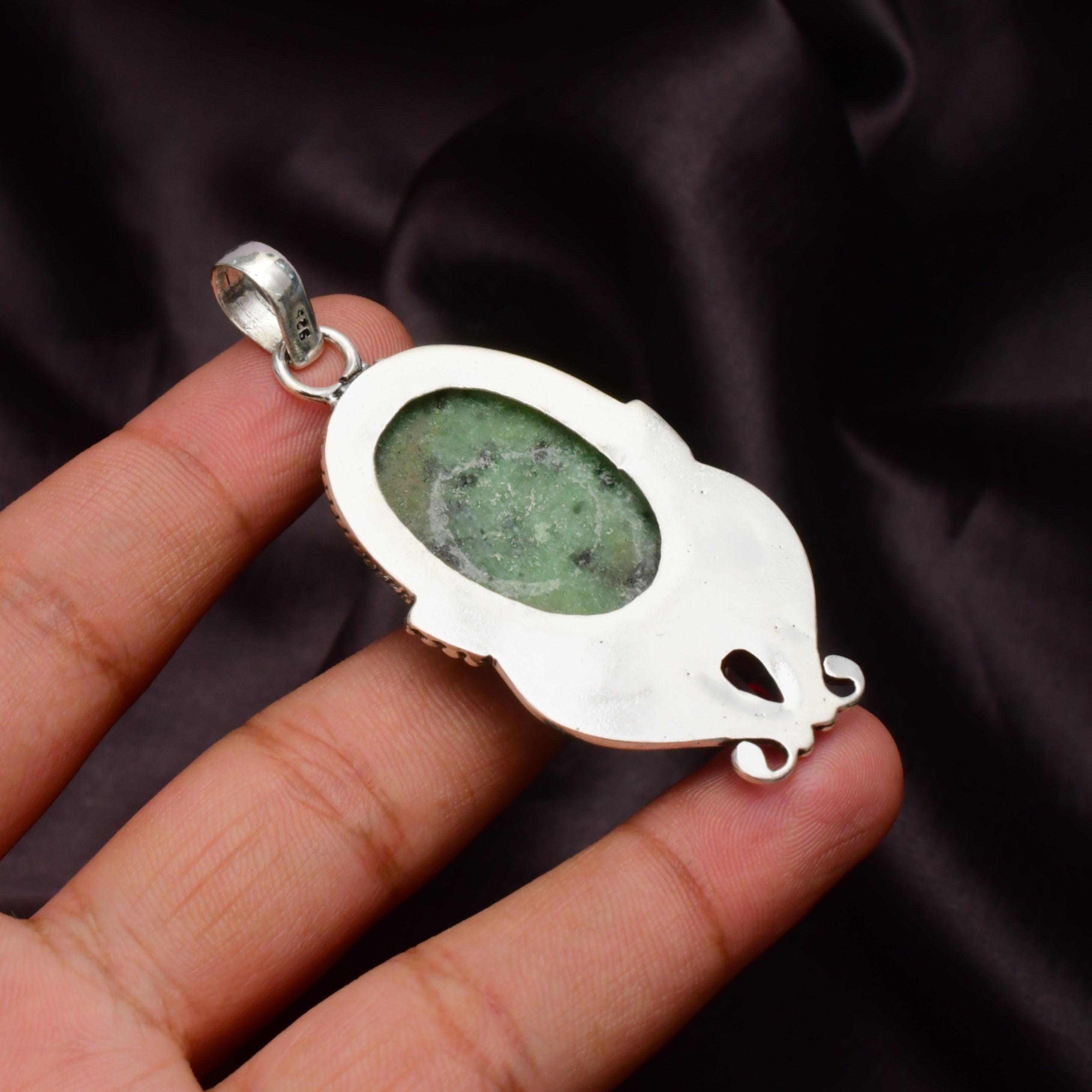 EkkJewels Ruby Zoisite Gemstone 925 Sterling Silver Pendant Necklace Handmade