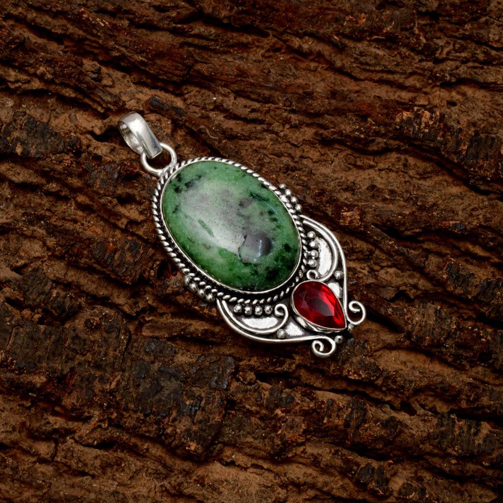 EkkJewels Ruby Zoisite Gemstone 925 Sterling Silver Pendant Necklace Handmade