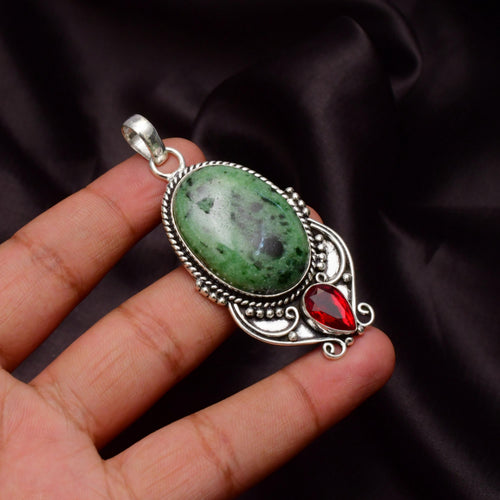 EkkJewels Ruby Zoisite Gemstone 925 Sterling Silver Pendant Necklace Handmade