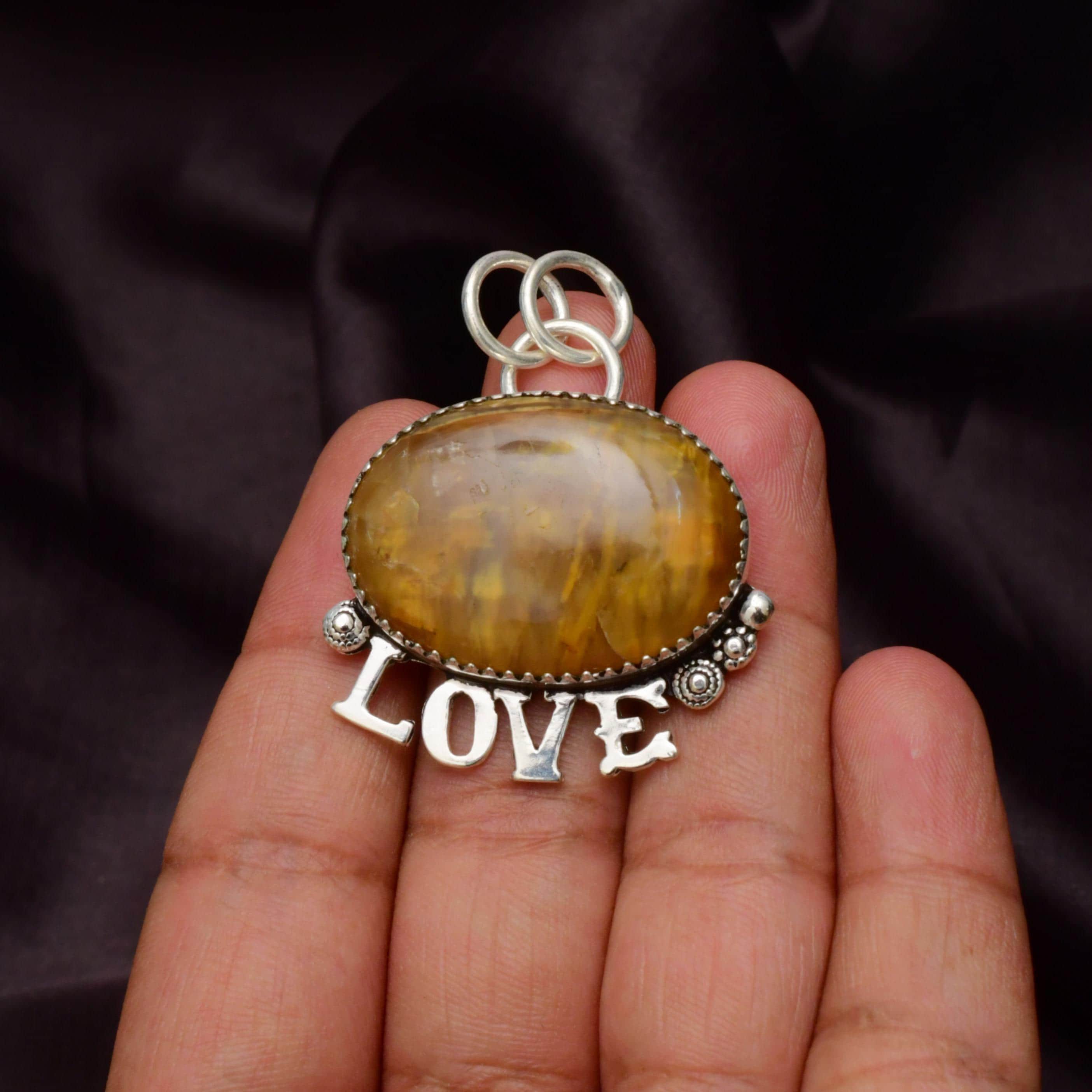 Handmade Neelite Gemstone Love Pendant, 925 Sterling Silver Necklace