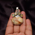 EkkJewels Picture Jasper Pet Paw Pendant Necklace 925 Sterling Silver 1.8in