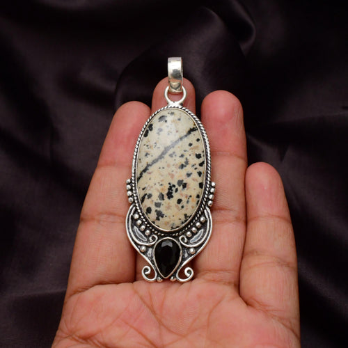 EkkJewels Dalmatian Jasper 925 Sterling Silver Pendant Necklace - Handmade