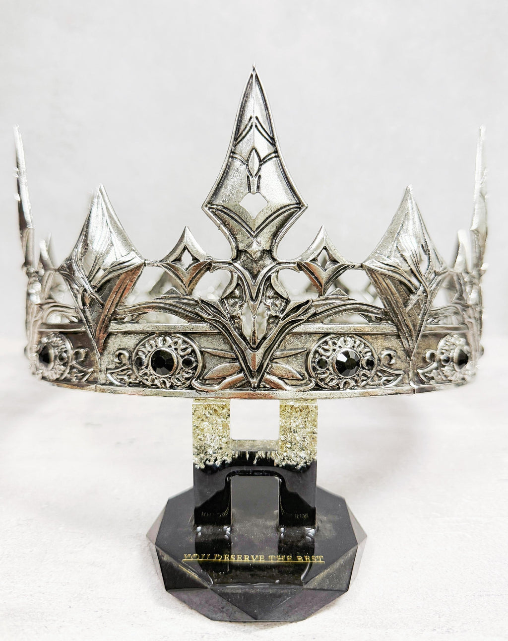 HappyJewelryWorld Medieval Knight Crown Silver Plated Black Gemstones