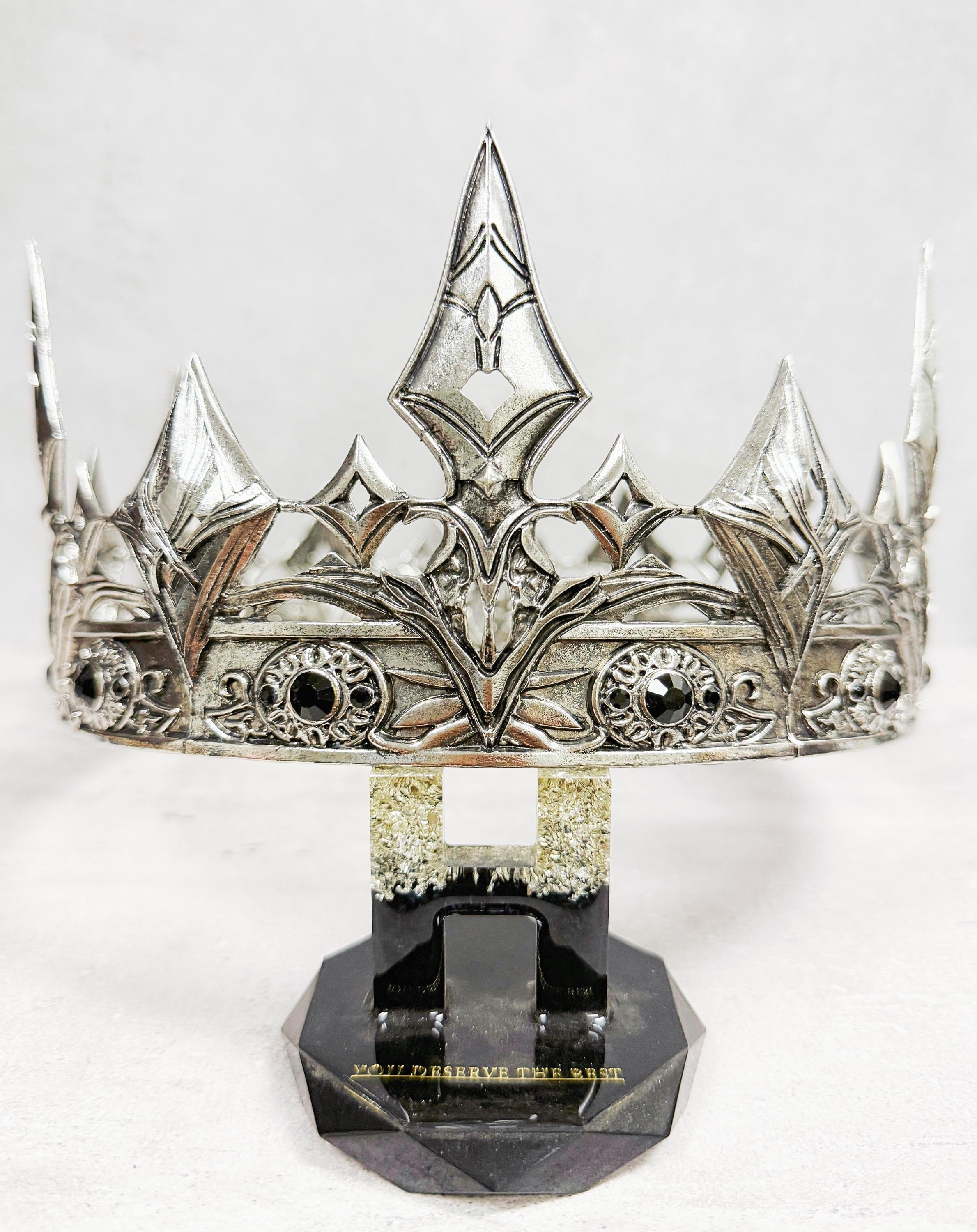 HappyJewelryWorld Medieval Knight Crown Silver Plated Black Gemstones
