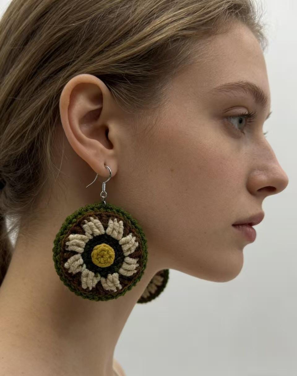 CrochetRecipe Handmade Crochet Dangle Statement Earrings Colorful Flower Star Evil Eye