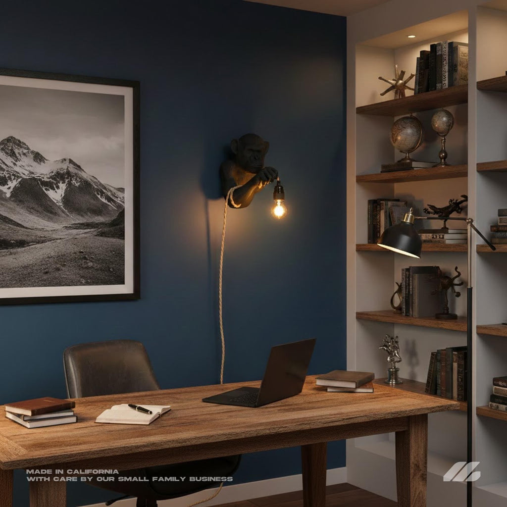 April16studio Monkey Wall Lamp 3D Printed Animal Sconce 12in Matte Black
