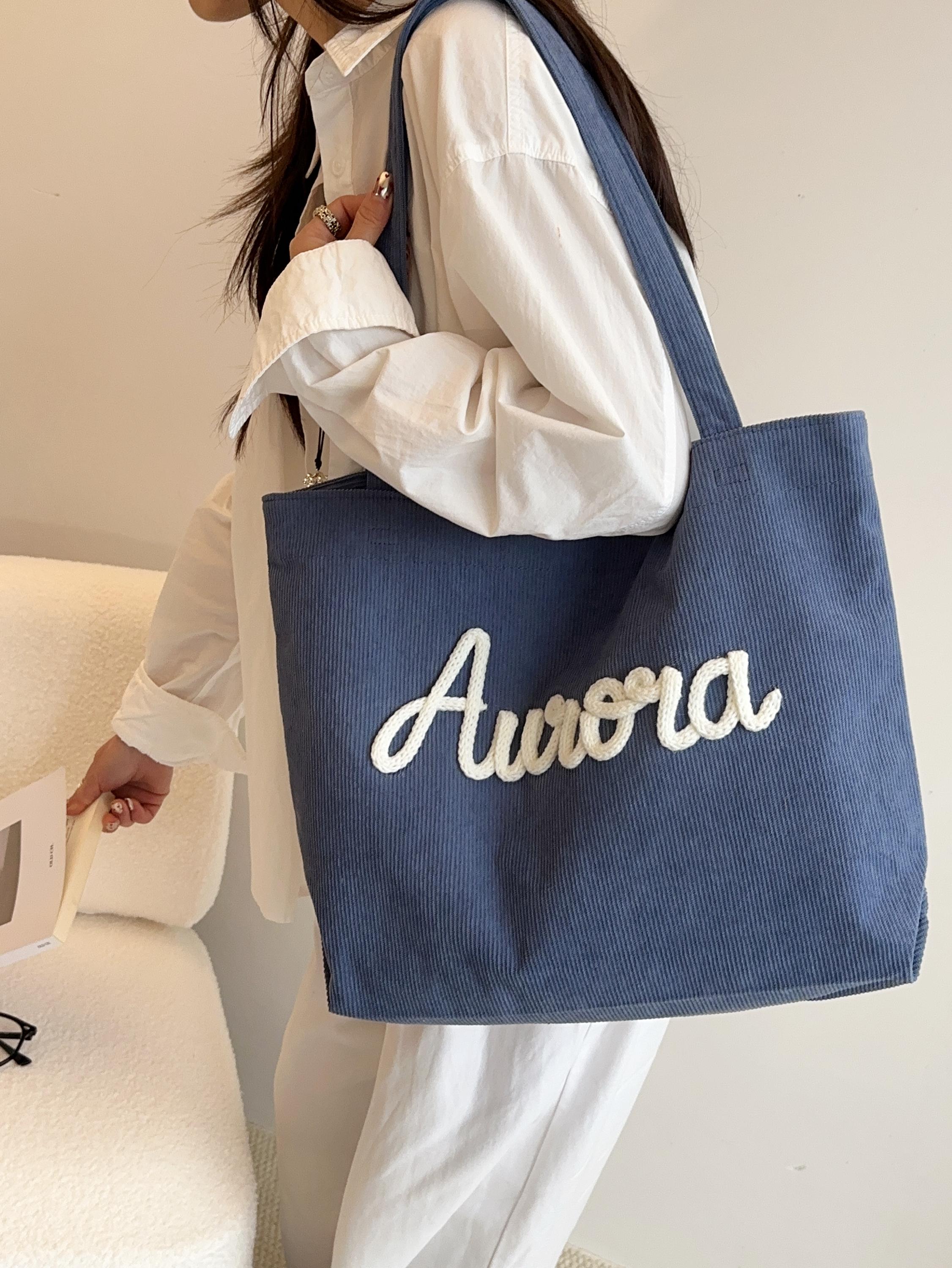 CrochetRecipe Personalized Embroidered Name Corduroy Tote Bag