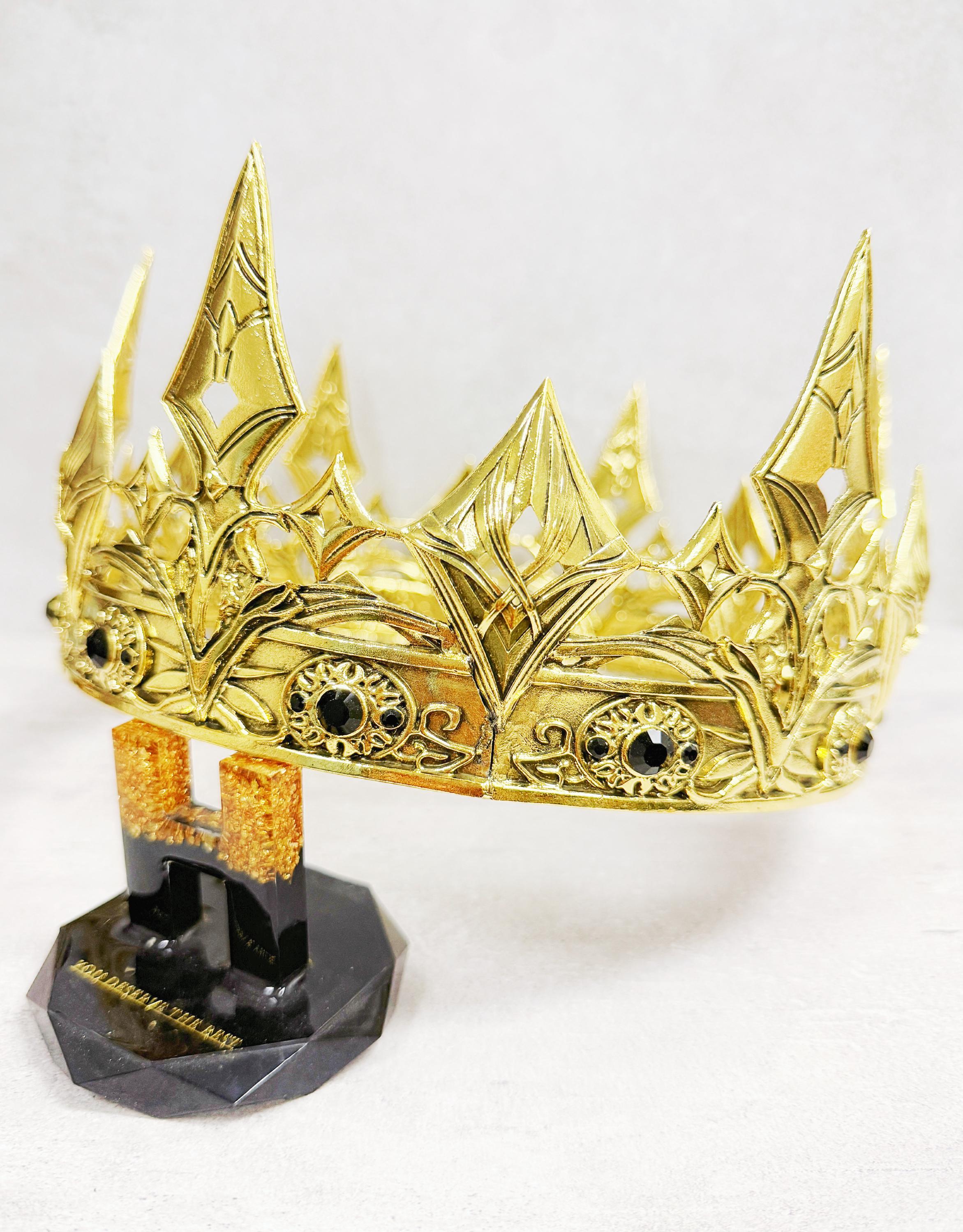 HappyJewelryWorld Gold Regal Crown with Black Stones Prince Costume Headpiece