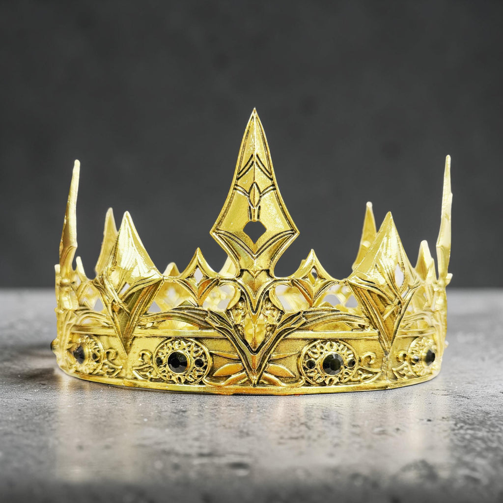 HappyJewelryWorld Gold Regal Crown with Black Stones Prince Costume Headpiece