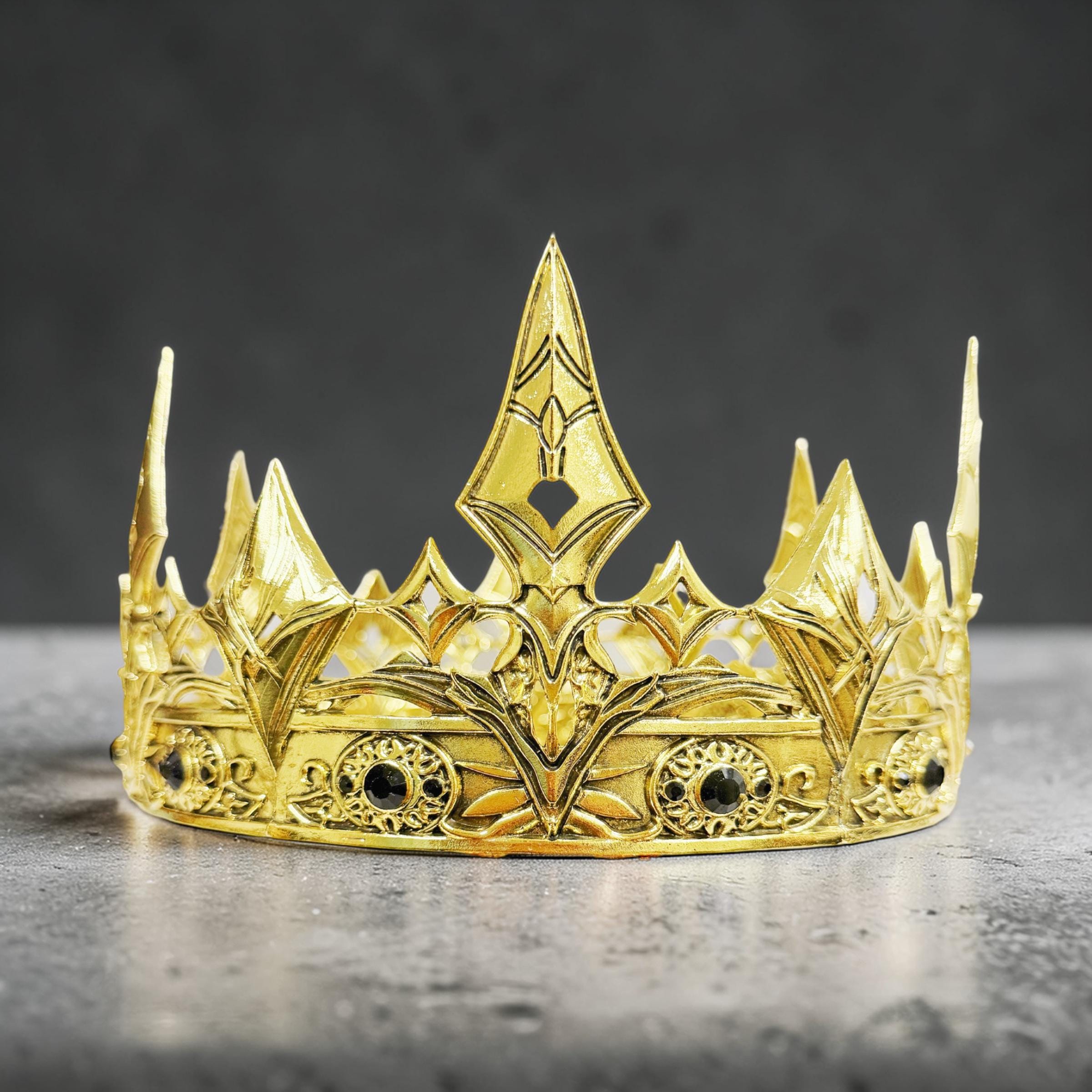 HappyJewelryWorld Gold Regal Crown with Black Stones Prince Costume Headpiece