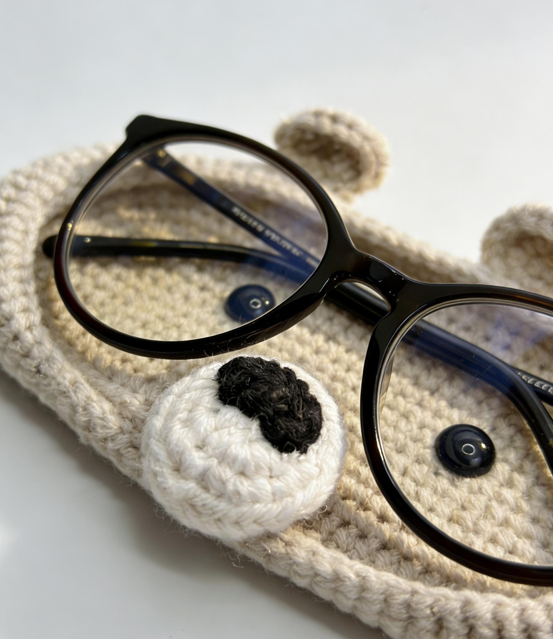 CrochetRecipe Handmade Piggy Bear Crochet Eyeglass Holder Stand Brown
