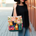 LELORESTORE Bookish Cat Tote Bag Boho Bookshelf Floral Library