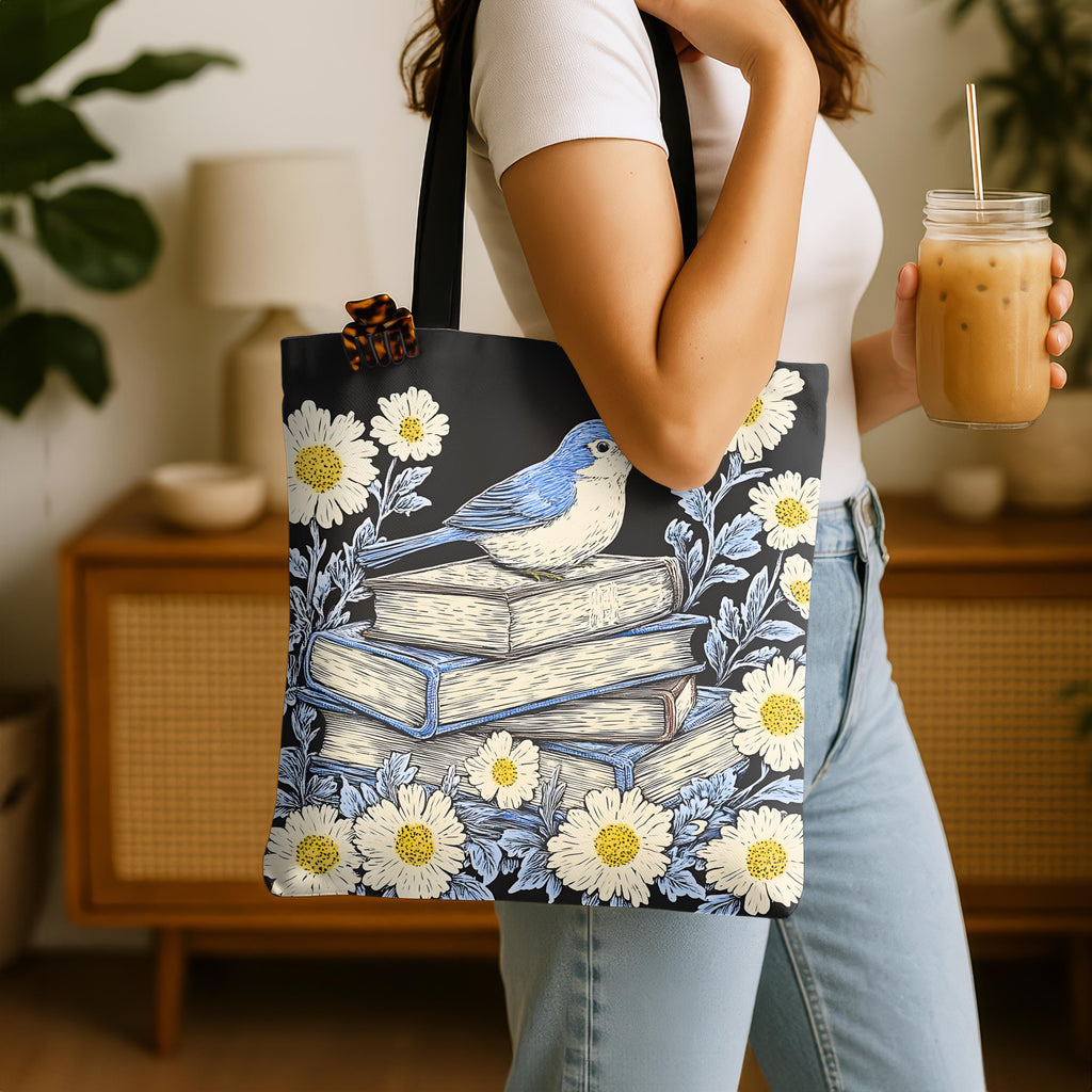 LELORESTORE Bookish Tote Bag Wildflower Floral Design Book Club Readers