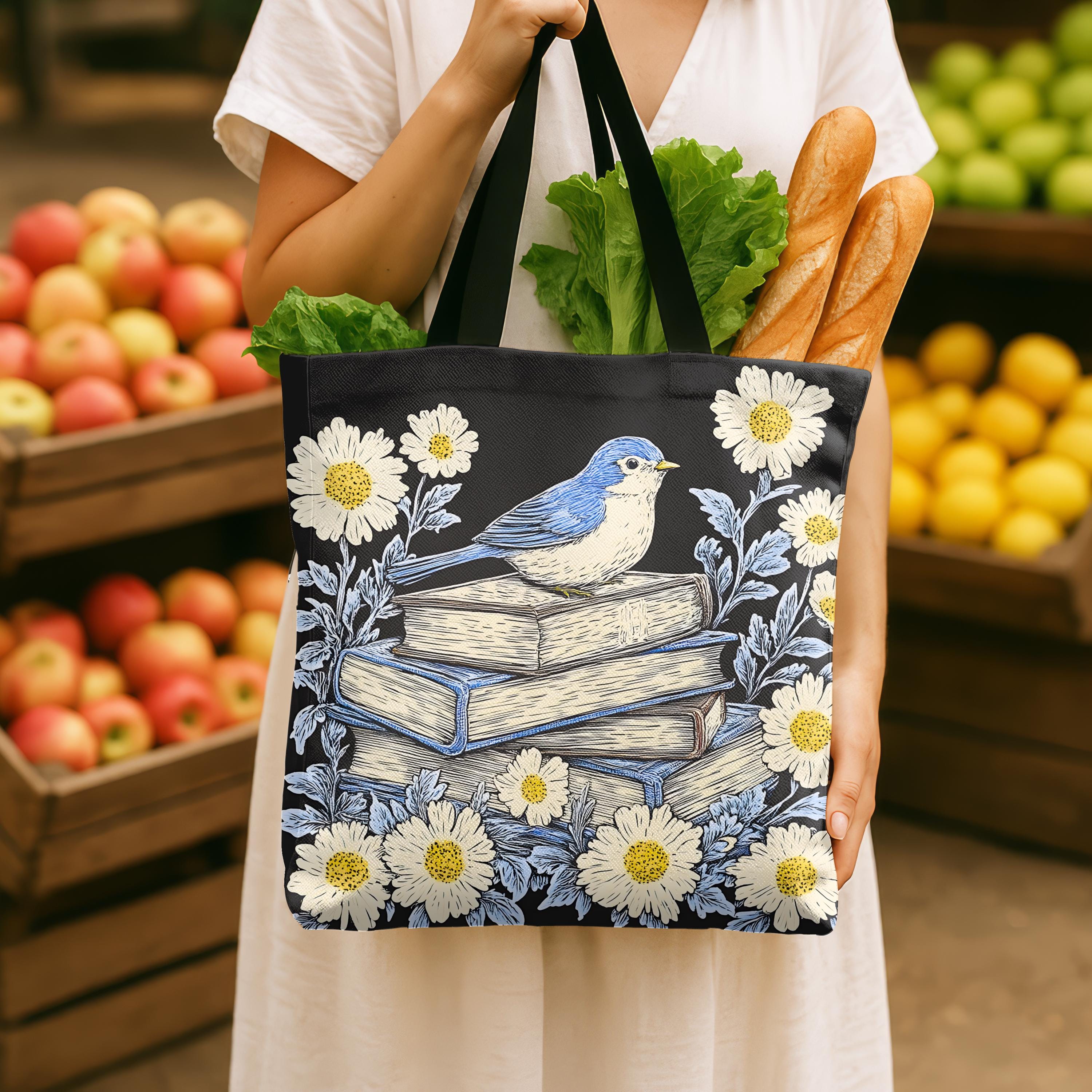 LELORESTORE Bookish Tote Bag Wildflower Floral Design Book Club Readers