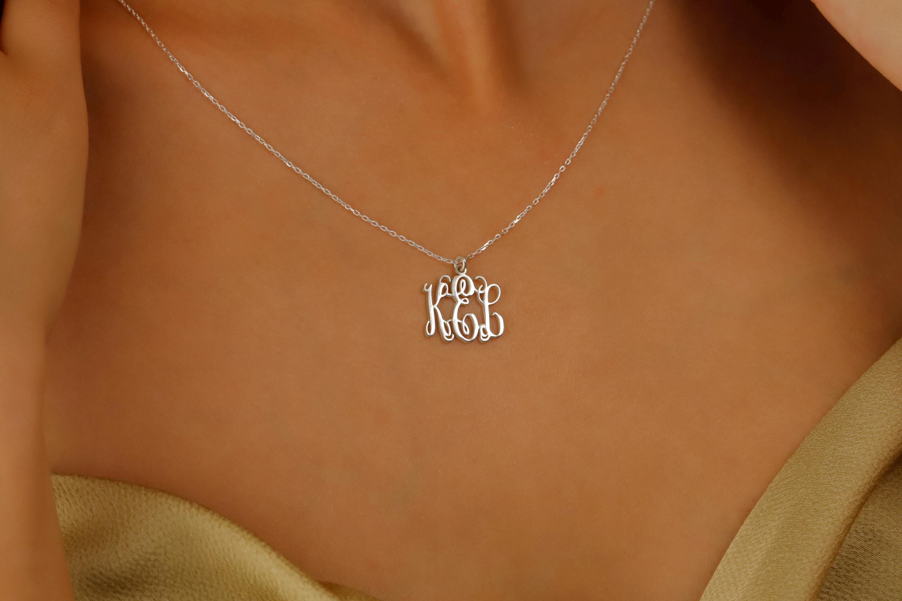 SilverGoldandRose Vine Monogram Necklace Personalized Initial Jewelry