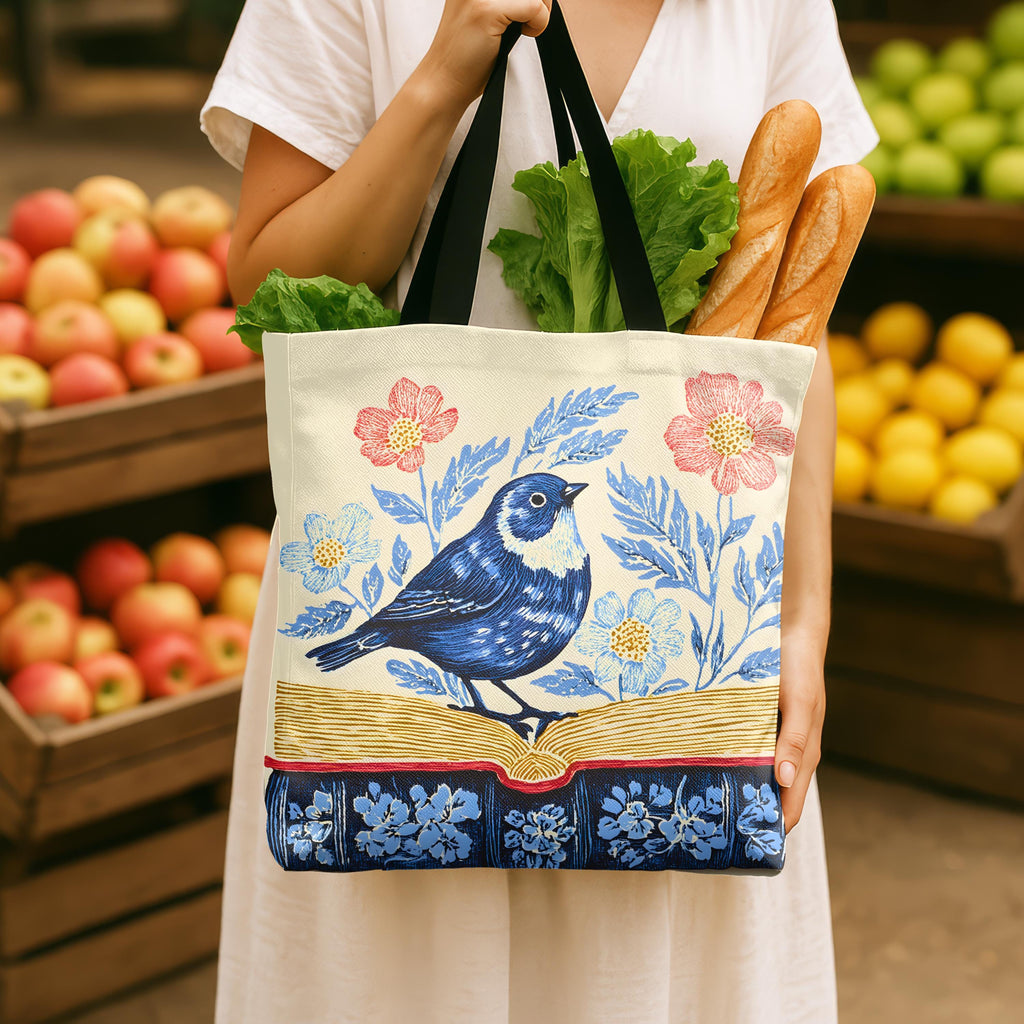 Bookish Wildflower Floral Tote Bag, Book Lover Gift for Readers