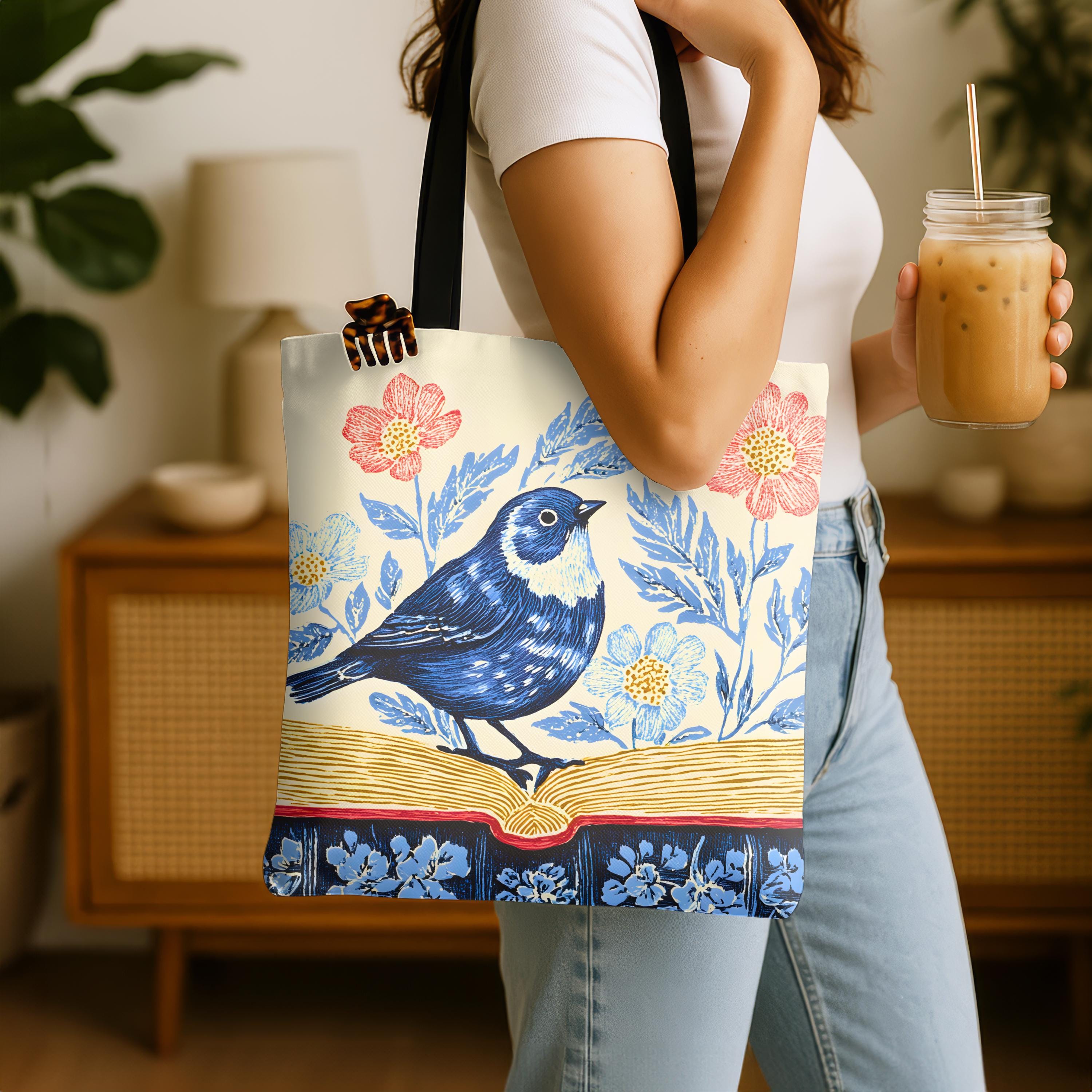 Bookish Wildflower Floral Tote Bag, Book Lover Gift for Readers