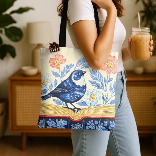 Bookish Wildflower Floral Tote Bag, Book Lover Gift for Readers