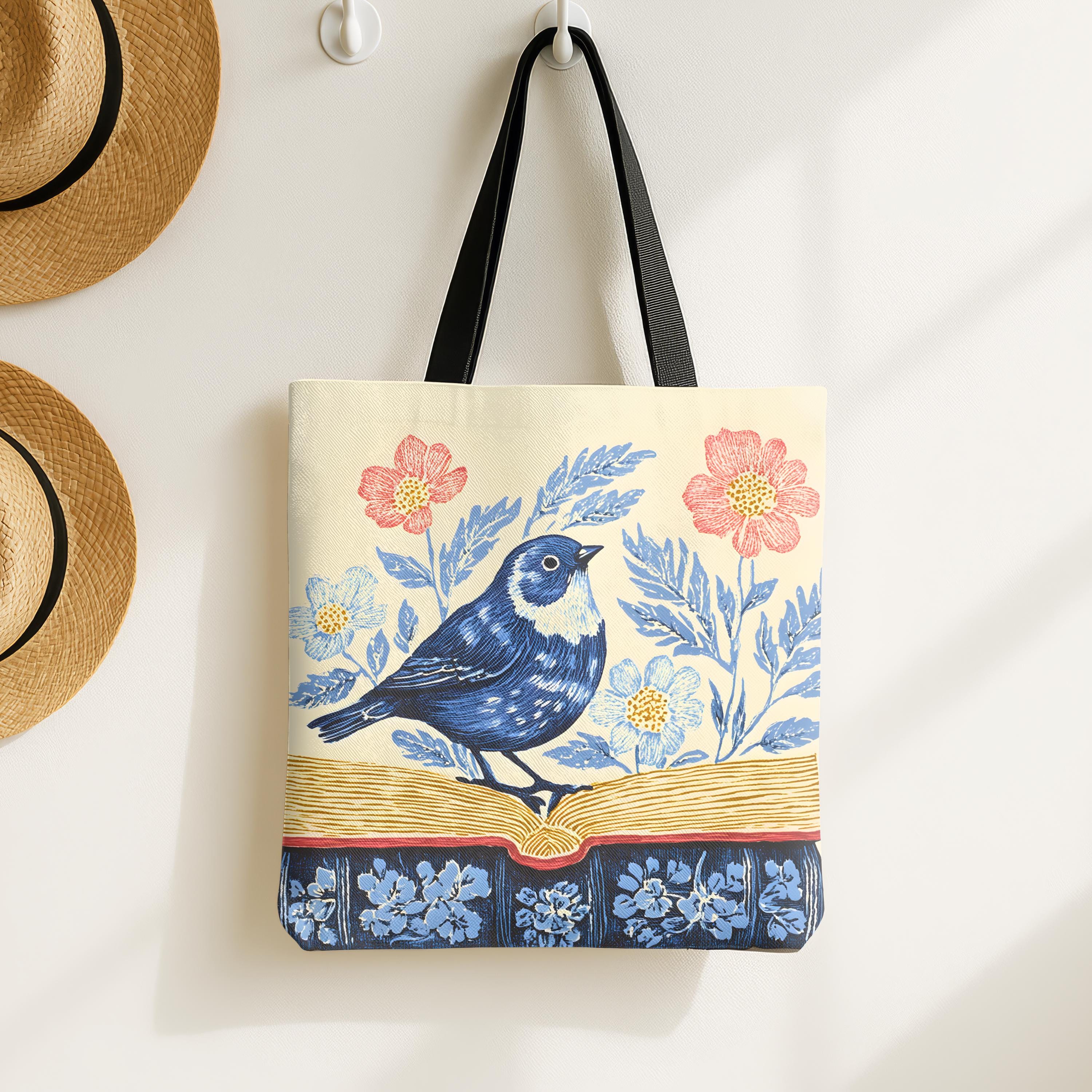 Bookish Wildflower Floral Tote Bag, Book Lover Gift for Readers