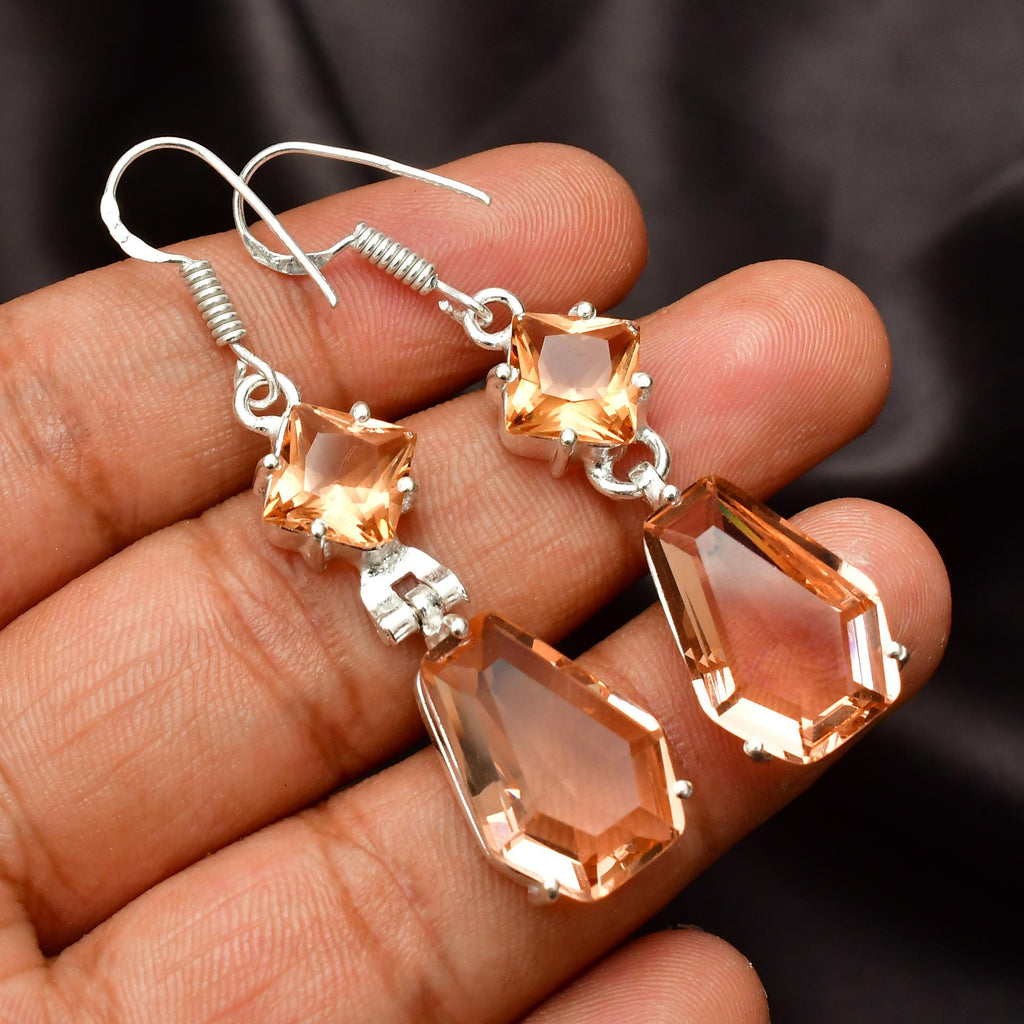 Handmade Morganite Earrings: Sterling Silver Bohemian Jewelry