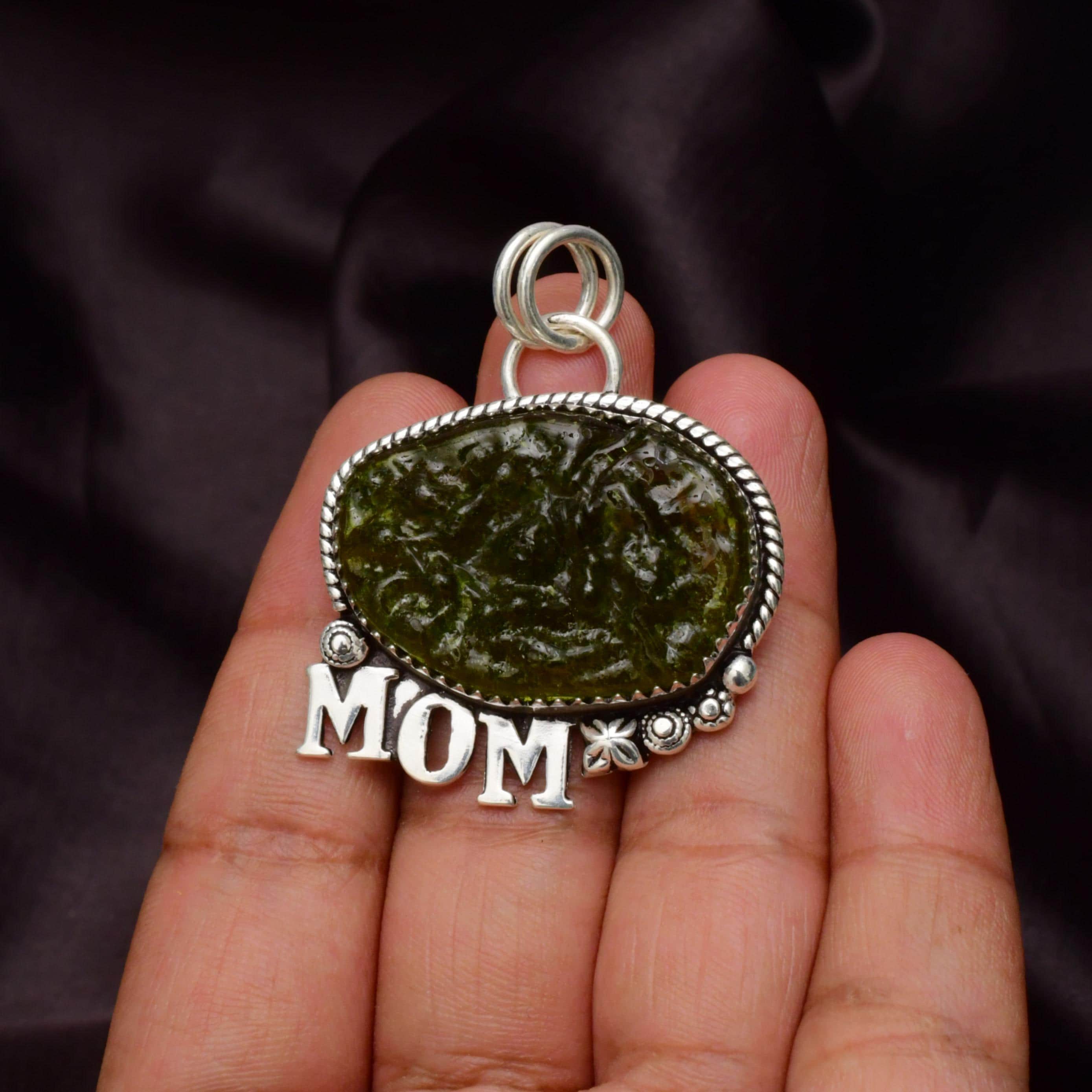 EkkJewels Handmade Moldavite Pendant 925 Sterling Silver Mom Necklace