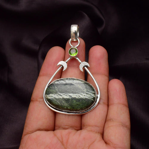 EkkJewels Green Swiss Opal Gemstone 925 Sterling Silver Pendant Necklace