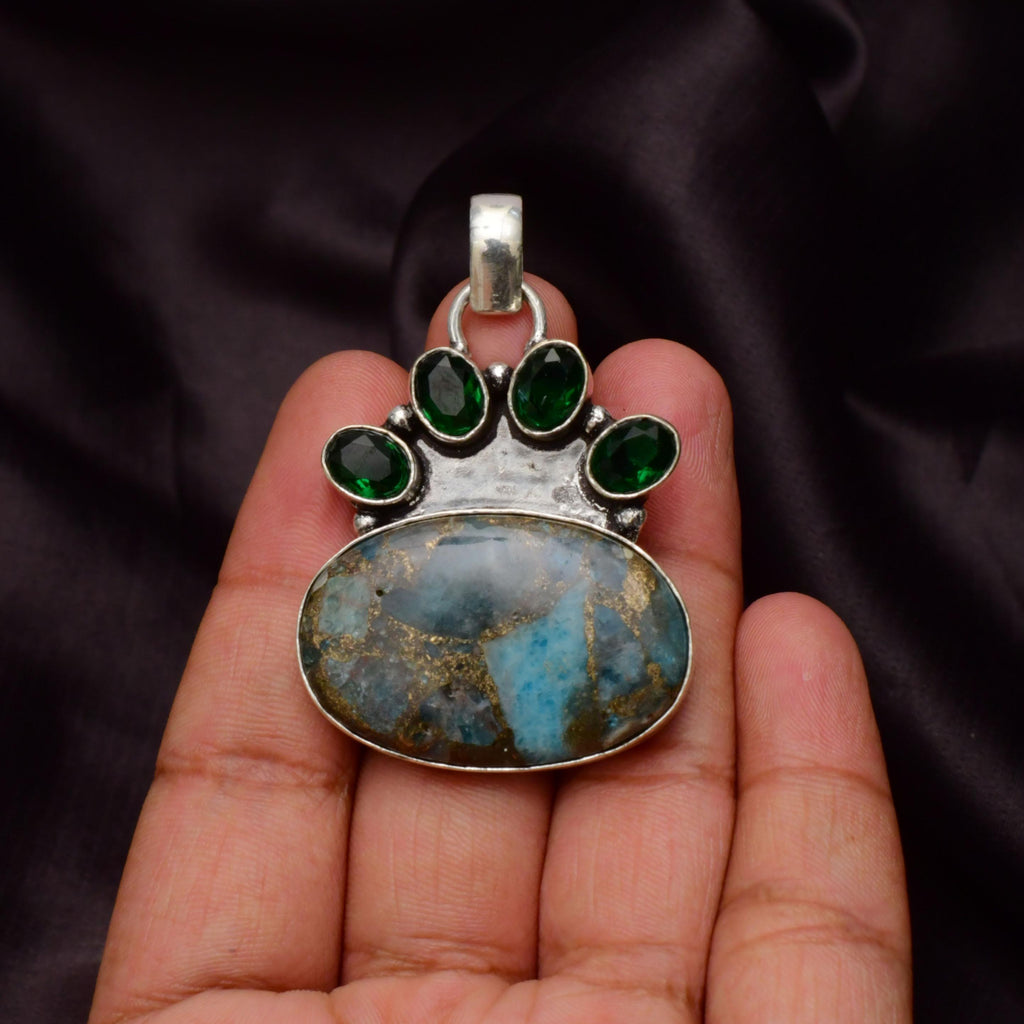 EkkJewels Copper Neon Apatite Gemstone Pendant 925 Sterling Silver Necklace