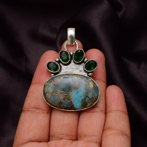 EkkJewels Copper Neon Apatite Gemstone Pendant 925 Sterling Silver Necklace