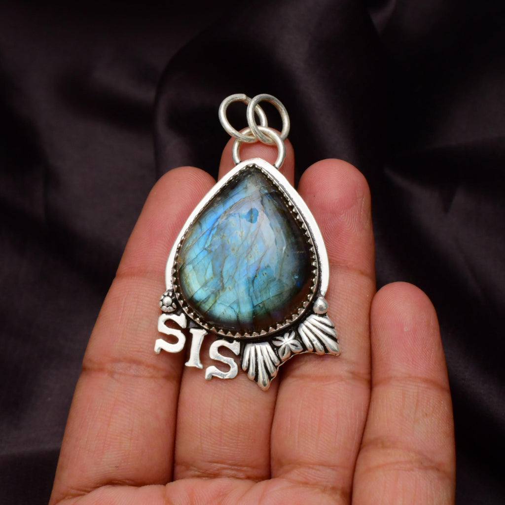 Labradorite Gemstone 925 Sterling Silver SIS Handmade Pendant Necklace