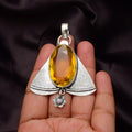 EkkJewels Handmade Citrine Gemstone 925 Sterling Silver Pendant Necklace