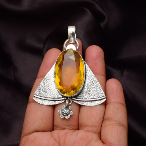 EkkJewels Handmade Citrine Gemstone 925 Sterling Silver Pendant Necklace