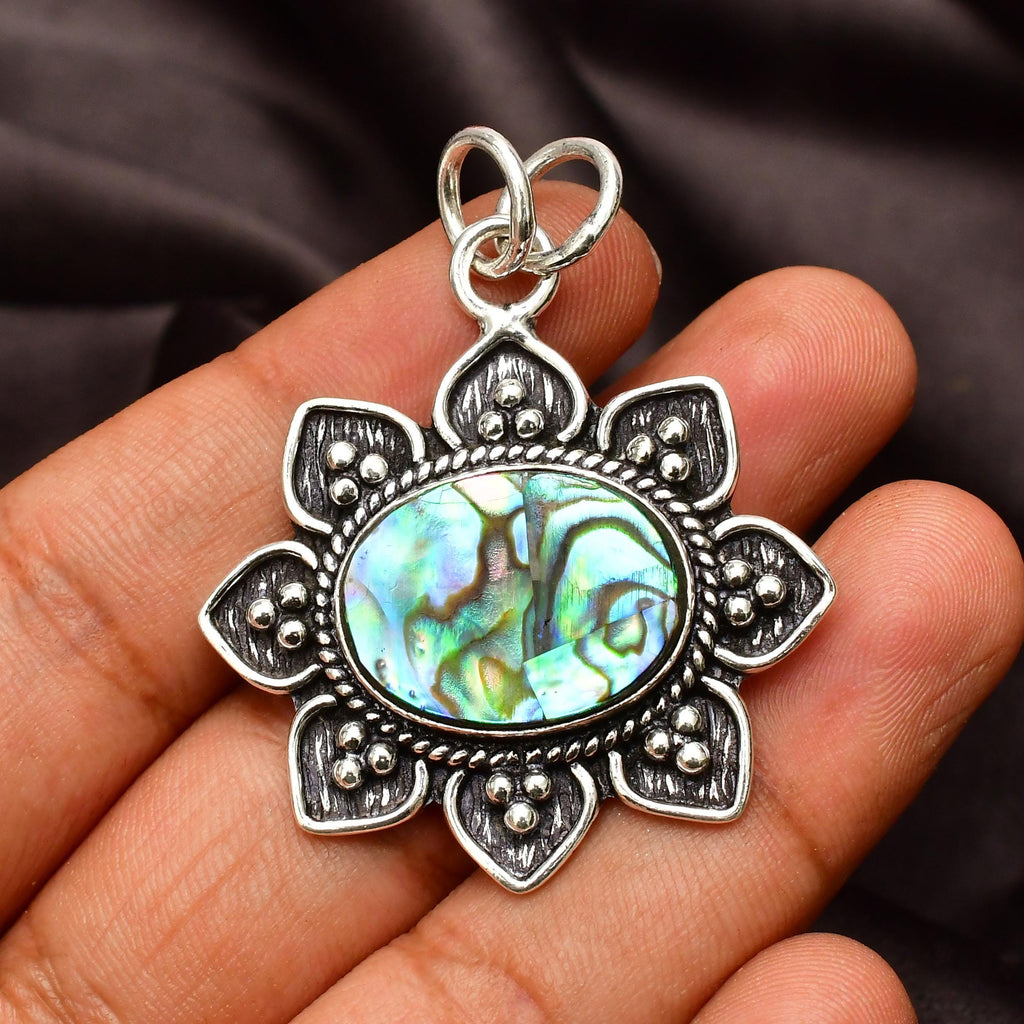 Handmade Abalone Shell 925 Sterling Silver Pendant Necklace