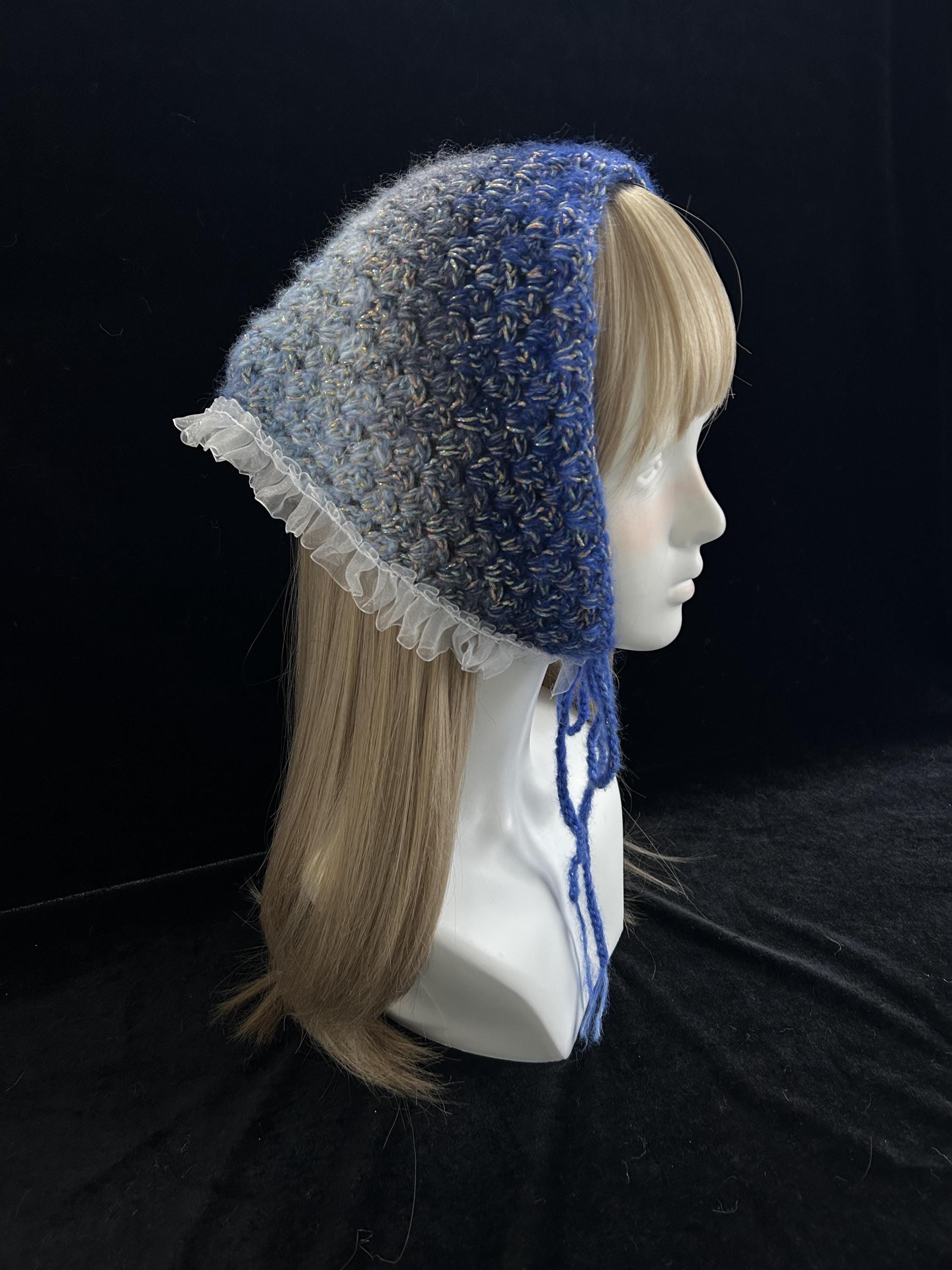Blue Mermaid Gradient Triangle Headscarf With Lace Trim
