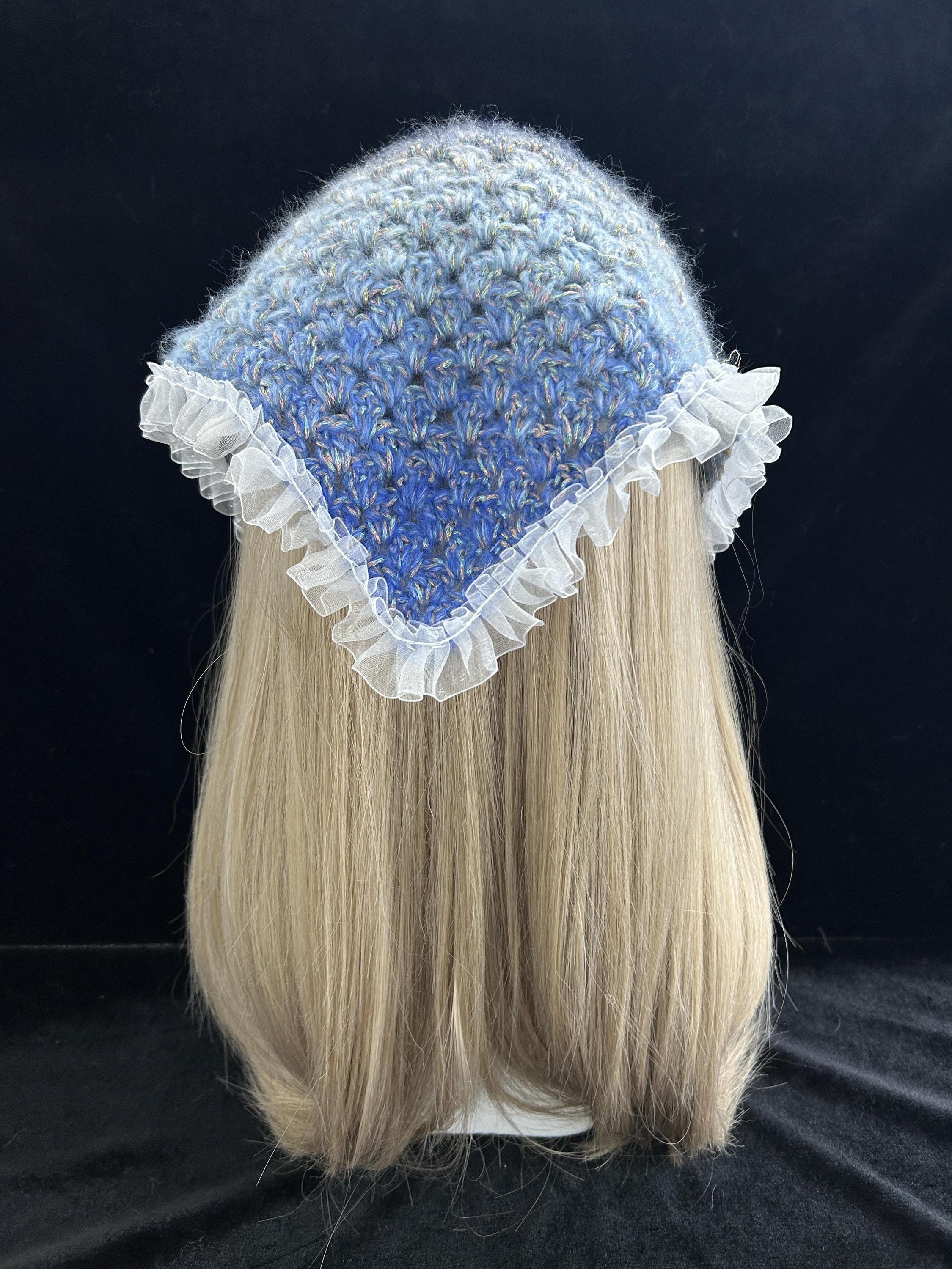 Blue Mermaid Gradient Triangle Headscarf With Lace Trim