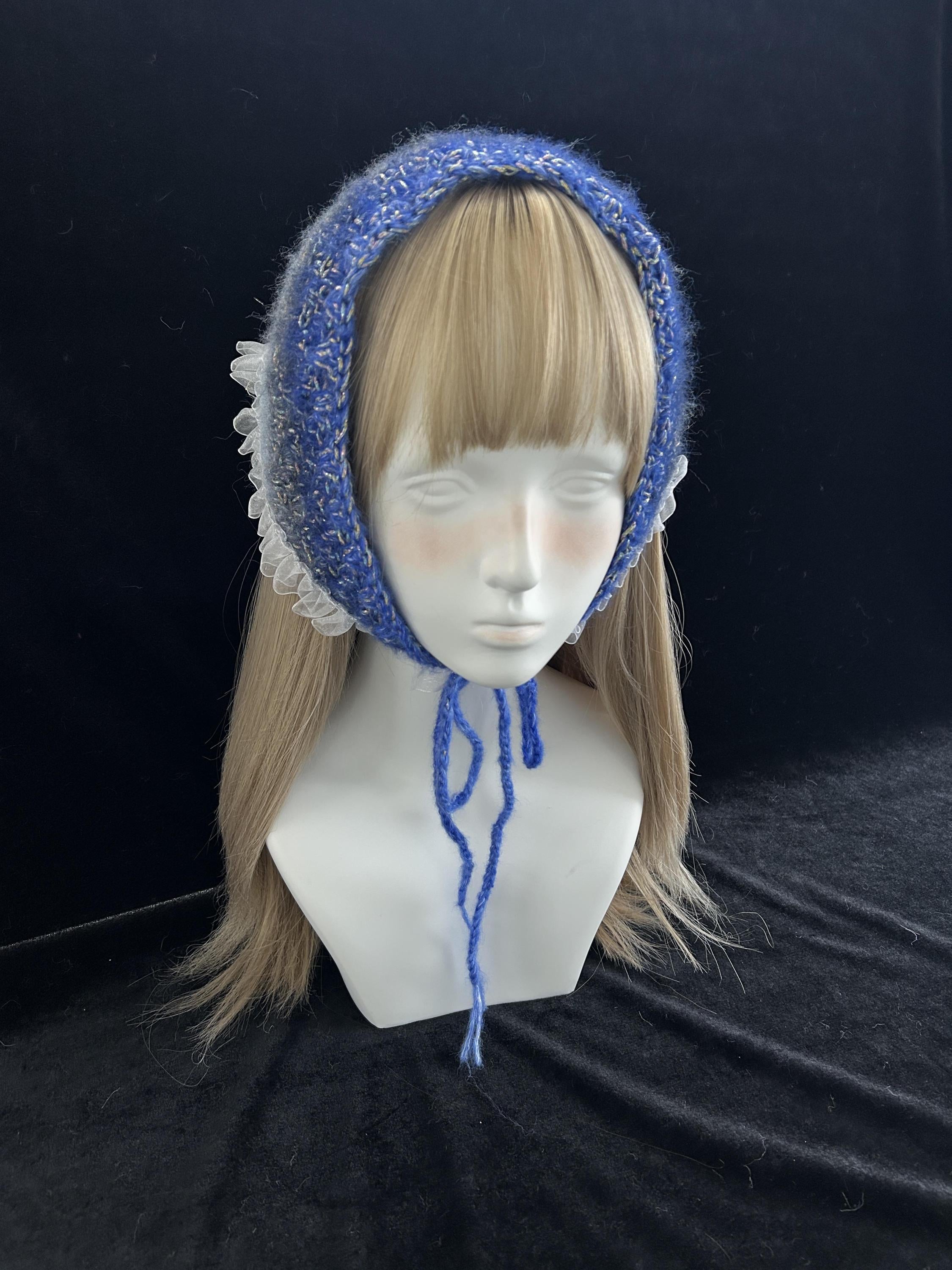 Blue Mermaid Gradient Triangle Headscarf With Lace Trim