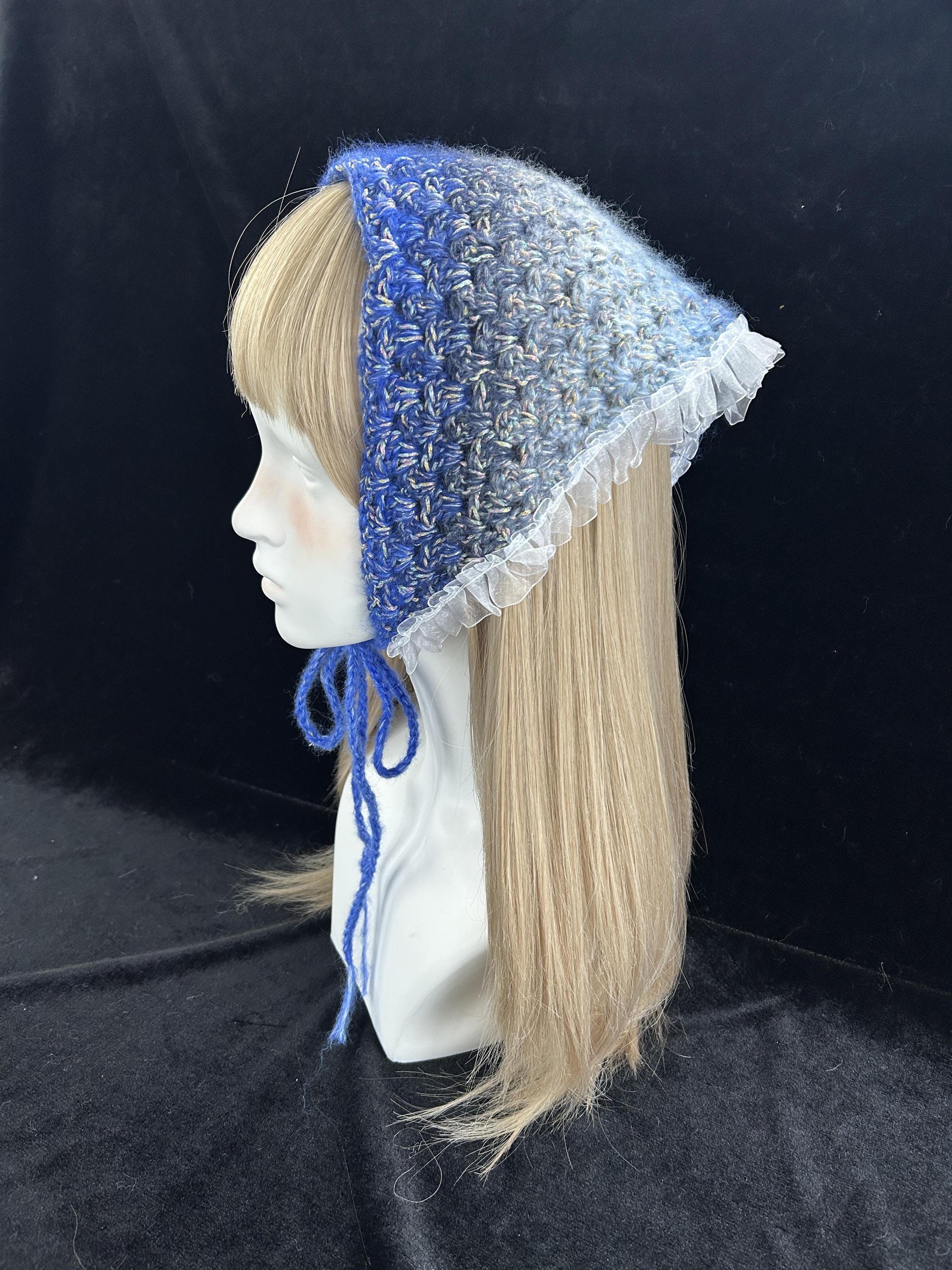 Blue Mermaid Gradient Triangle Headscarf With Lace Trim