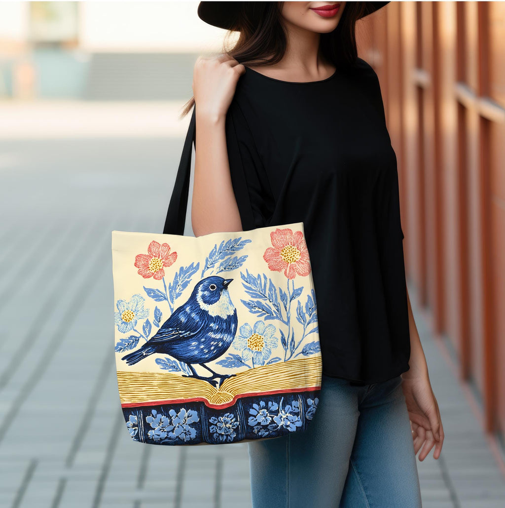 Bookish Wildflower Floral Tote Bag, Book Lover Gift for Readers