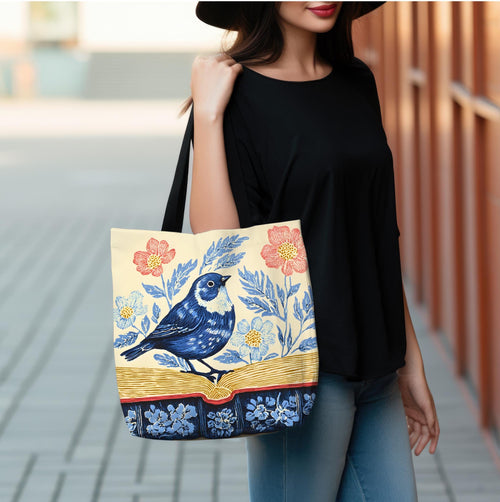 Bookish Wildflower Floral Tote Bag, Book Lover Gift for Readers