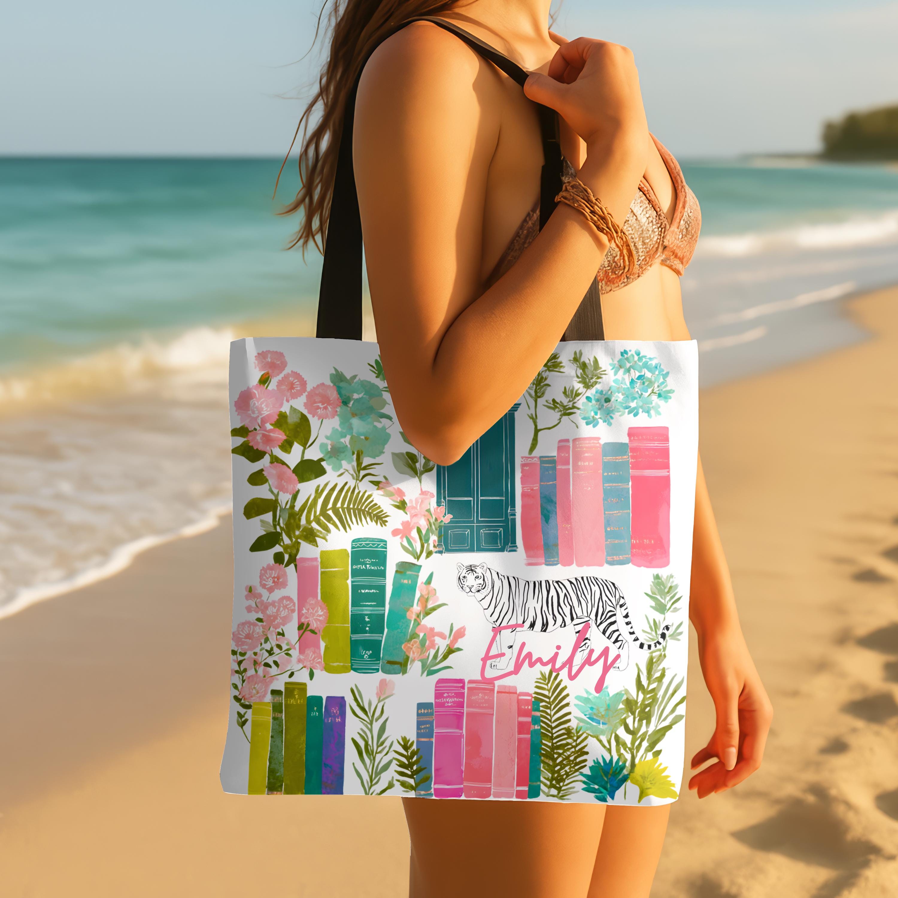 LELORESTORE Floral Bookshelf Custom Tote Bag Personalized Vintage Tiger
