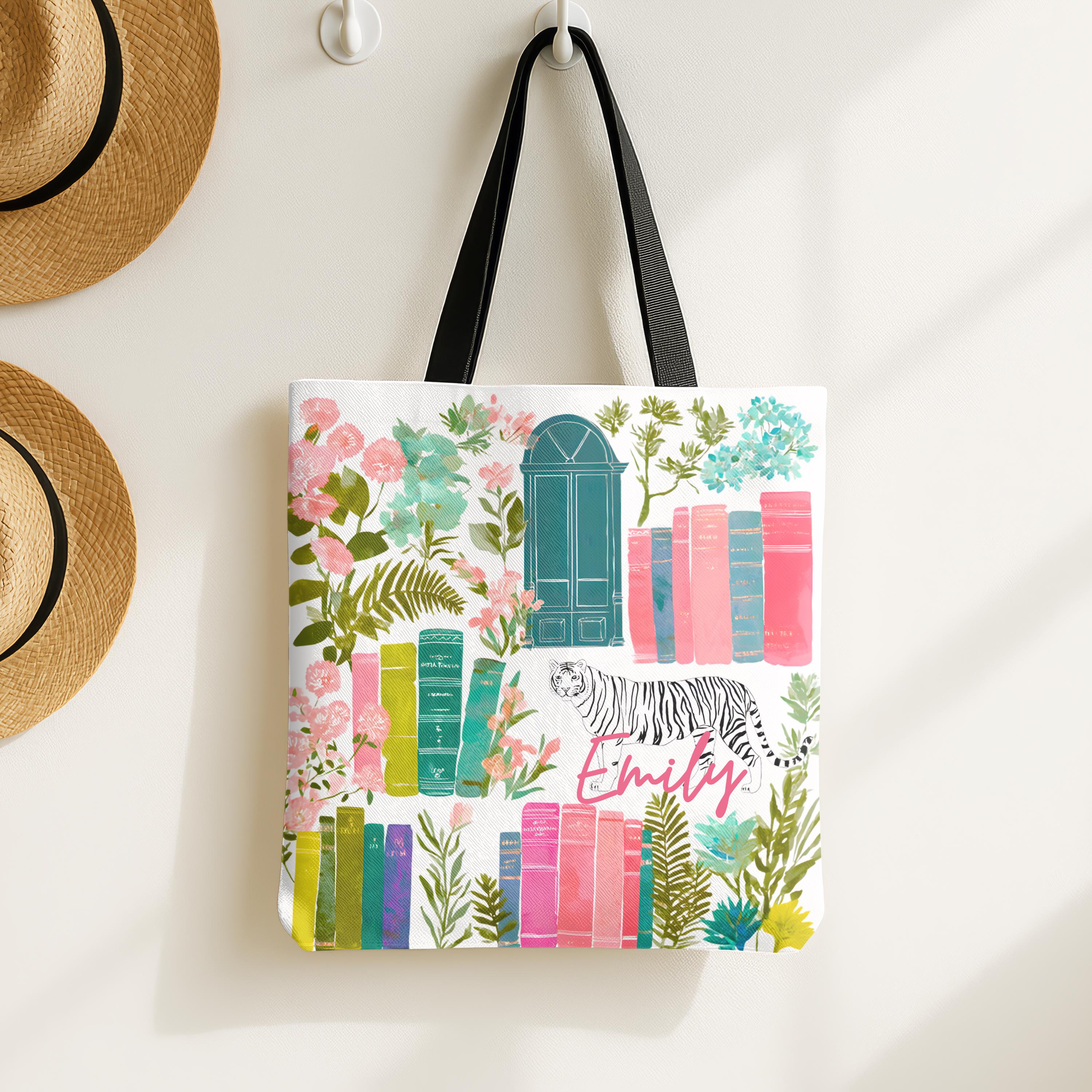 LELORESTORE Floral Bookshelf Custom Tote Bag Personalized Vintage Tiger